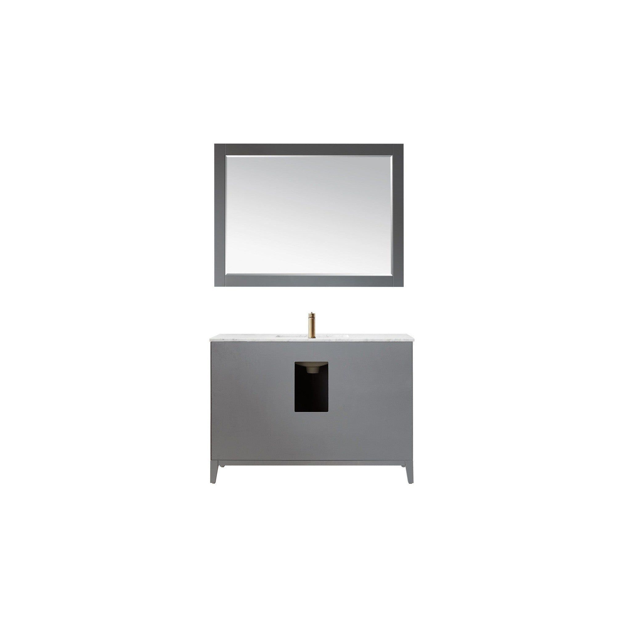Sutton 48" Single Bathroom Vanity Set in Gray and Carrara White Marble Countertop with Mirror