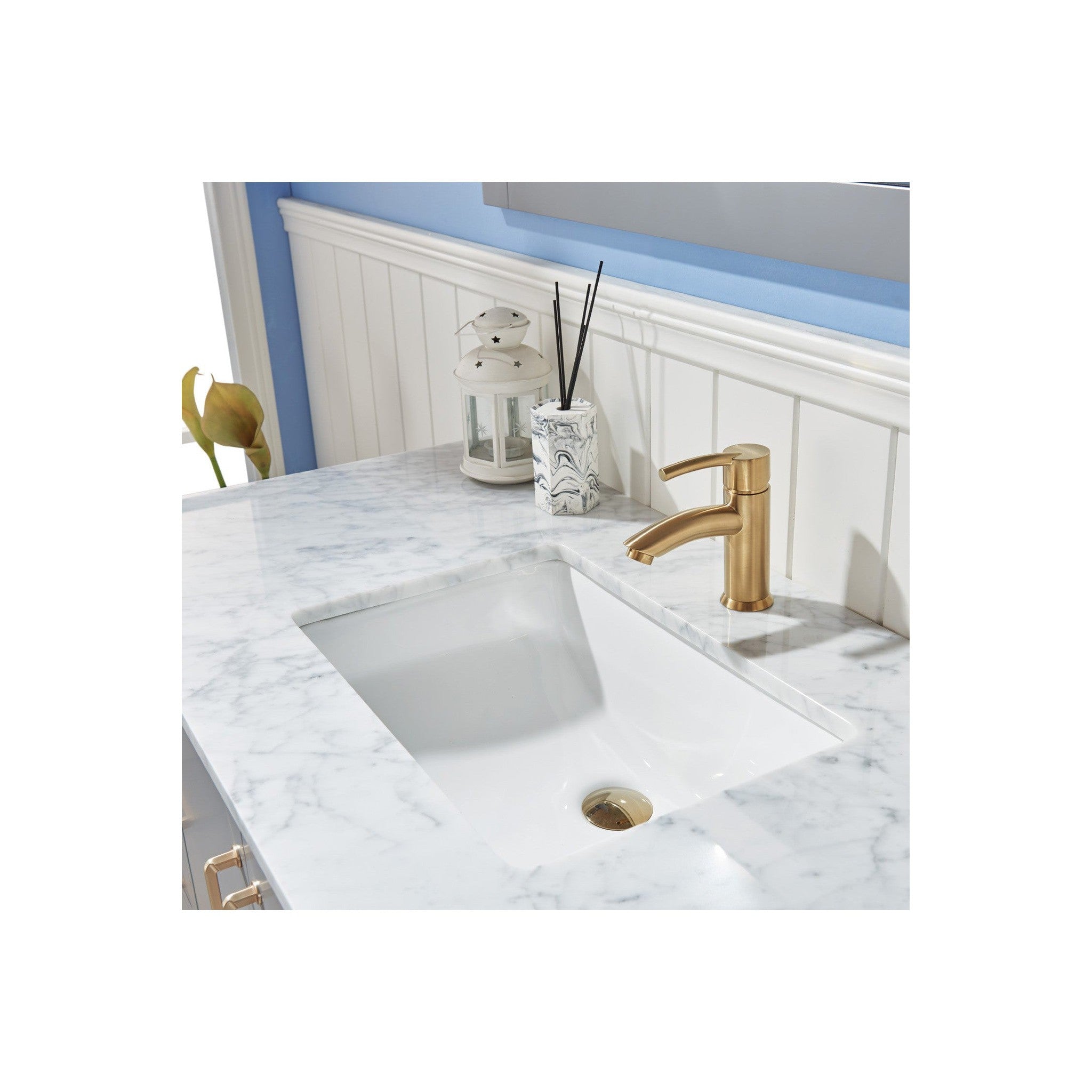 Sutton 48" Single Bathroom Vanity Set in Gray and Carrara White Marble Countertop with Mirror