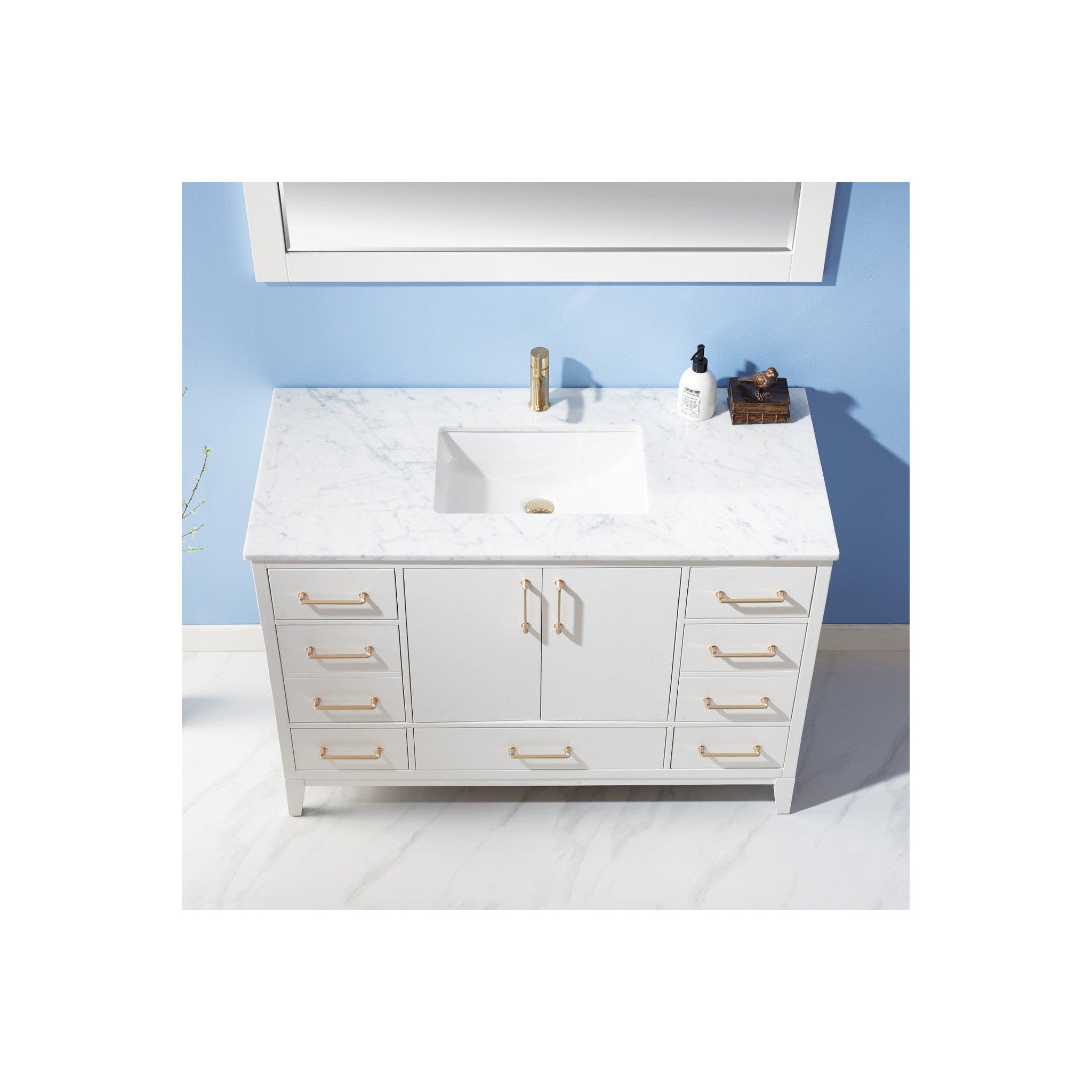 Sutton 48" Single Bathroom Vanity Set in White and Carrara White Marble Countertop with Mirror