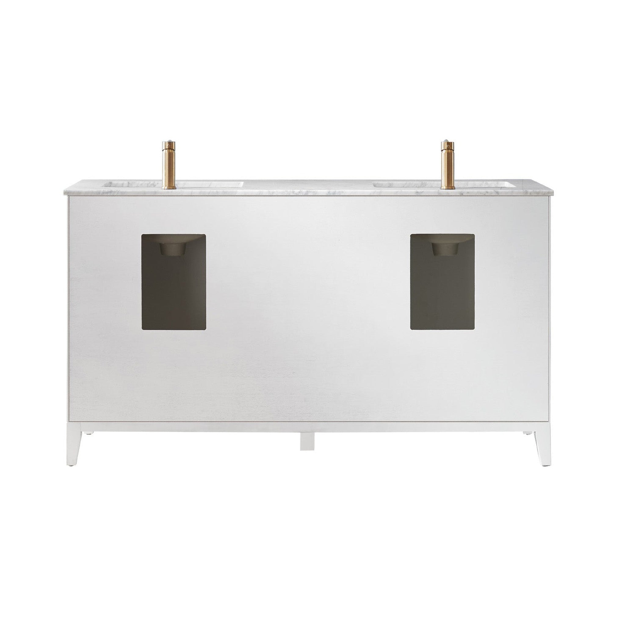 Sutton 60" Double Bathroom Vanity Set in White and Carrara White Marble Countertop without Mirror