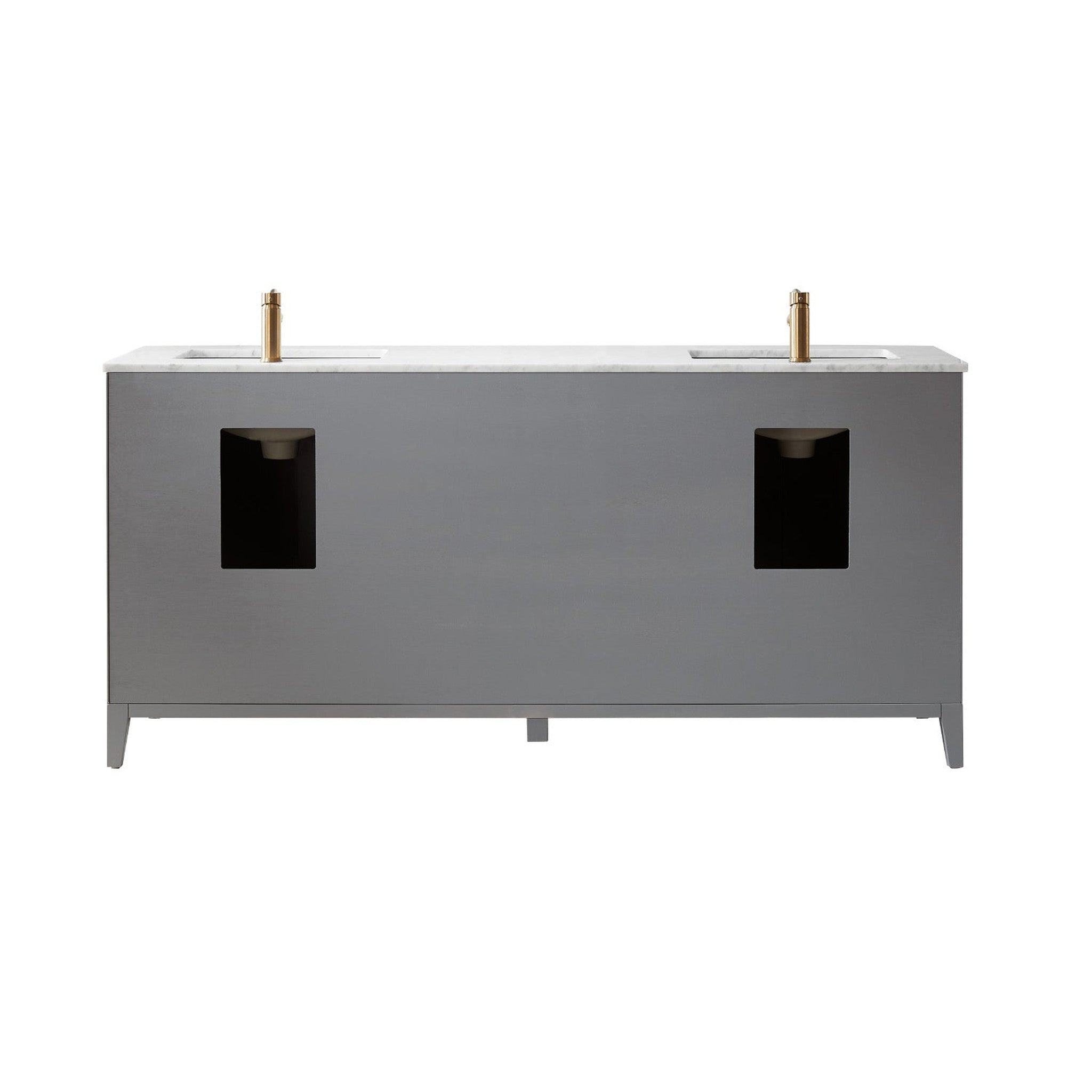 Sutton 72" Double Bathroom Vanity Set in Gray and Carrara White Marble Countertop without Mirror
