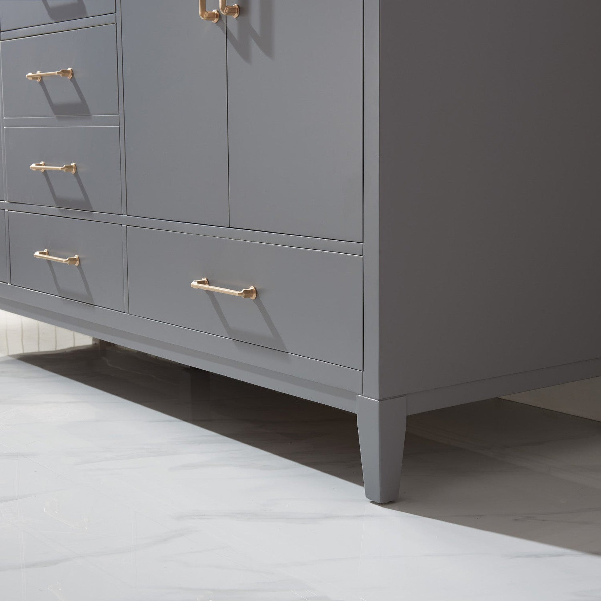 Sutton 72" Double Bathroom Vanity Set in Gray and Carrara White Marble Countertop without Mirror