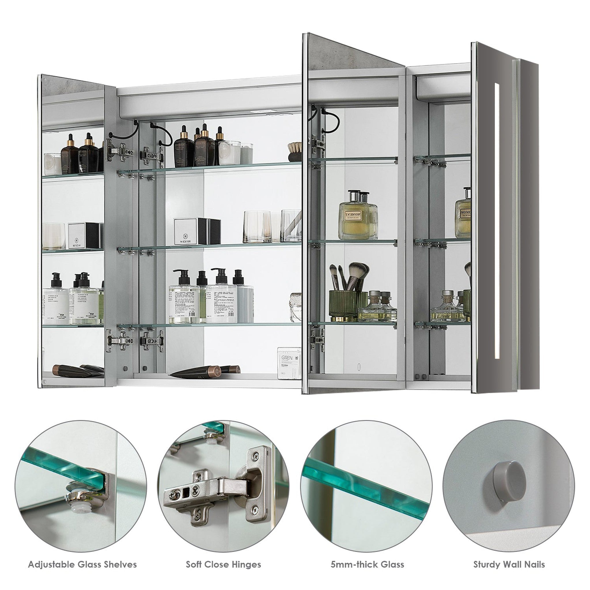 Catola Rectangle 48" Frameless Surface-Mount/Recessed LED Lighted Bathroom Medicine Cabinet