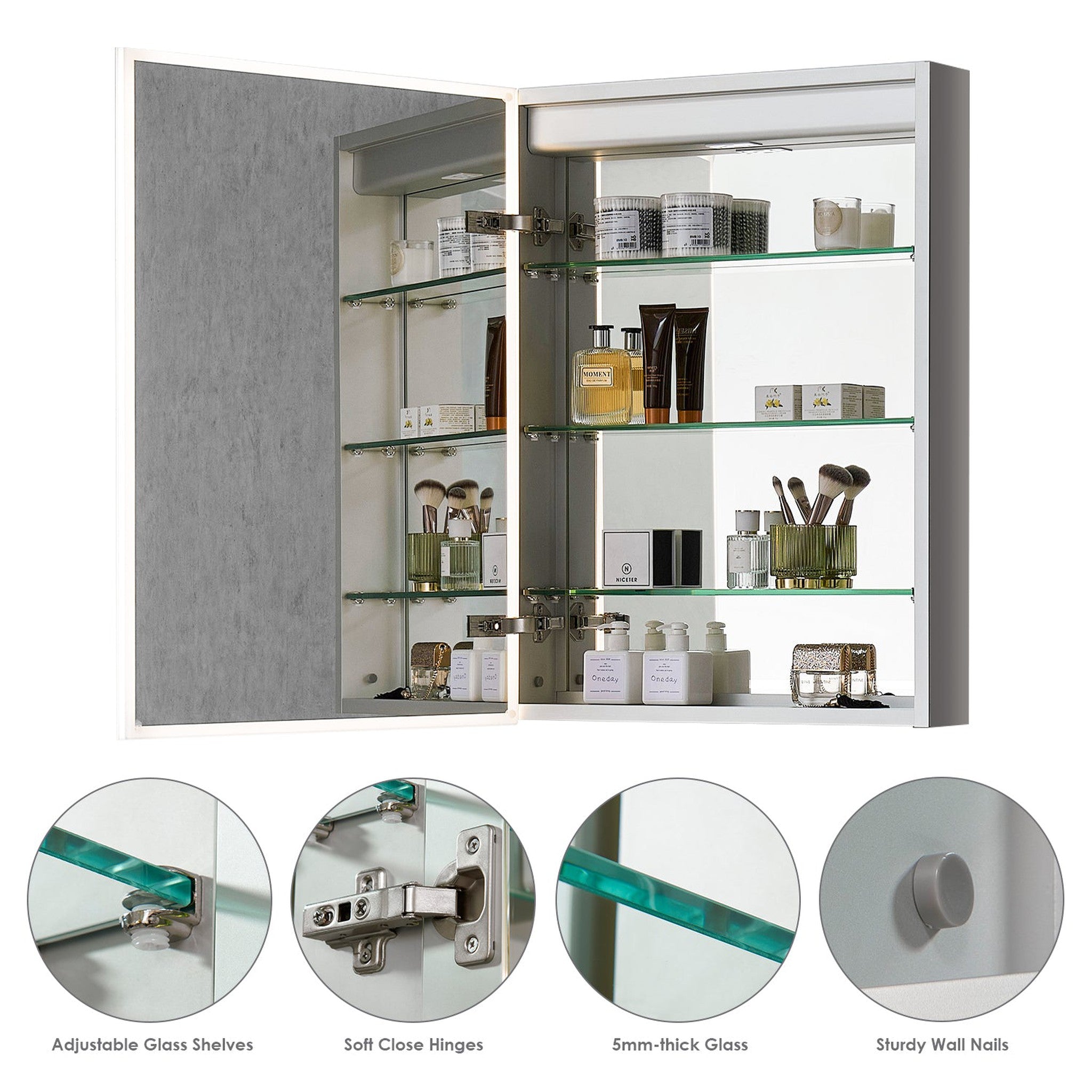 Carsoli Rectangle 24" Frameless Surface-Mount/Recessed LED Lighted Bathroom Medicine Cabinet
