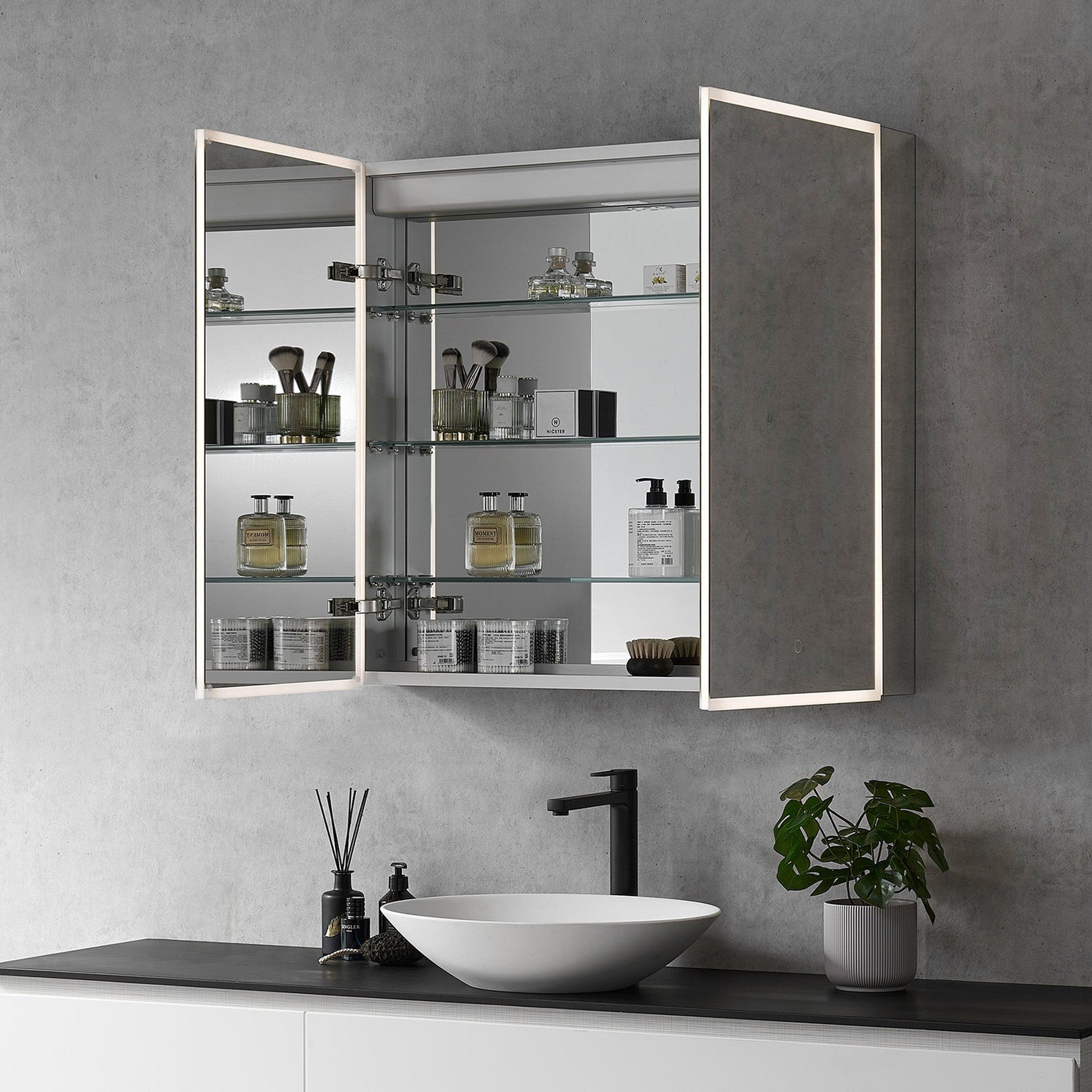 Carsoli Rectangle 36" Frameless Surface-Mount/Recessed LED Lighted Bathroom Medicine Cabinet