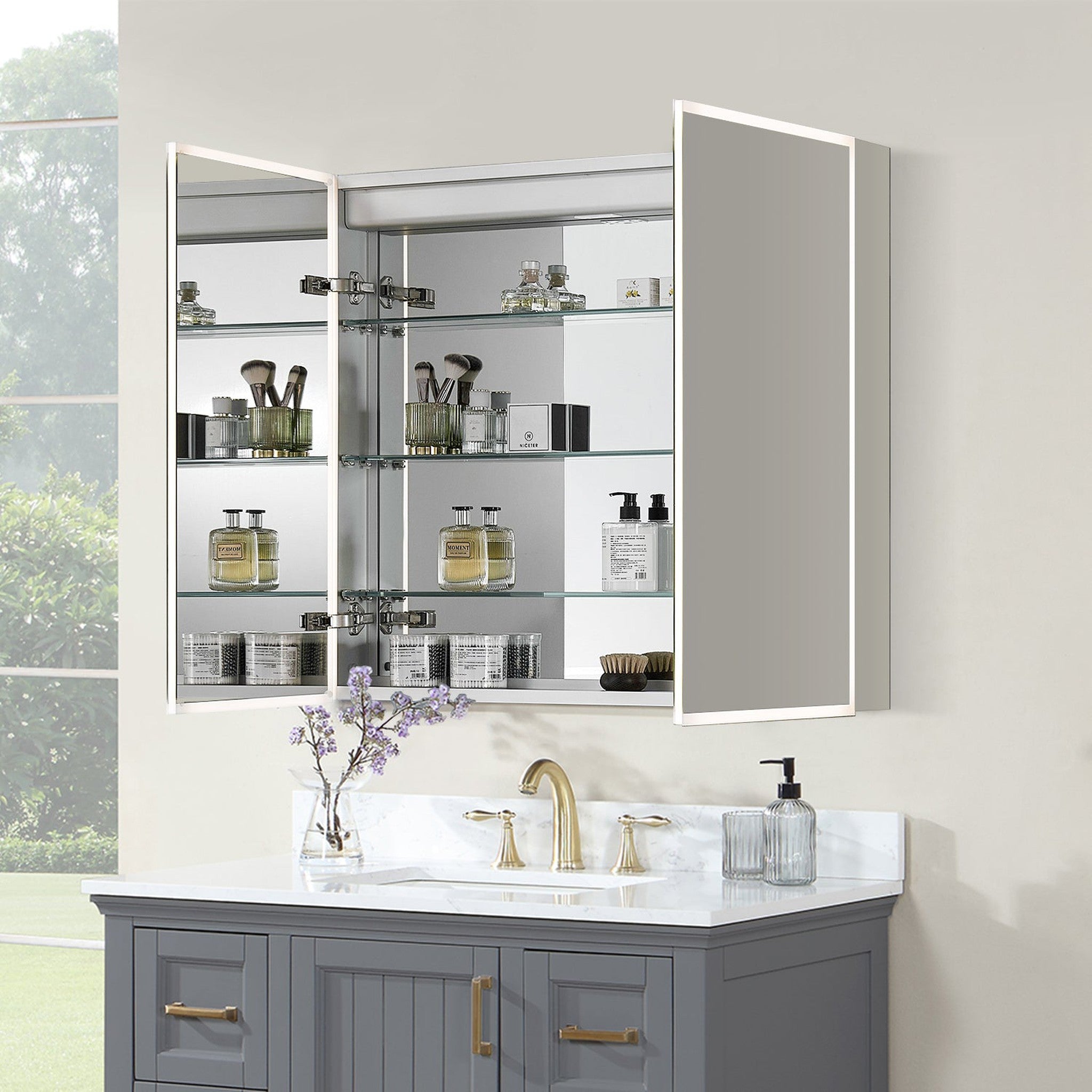 Carsoli Rectangle 36" Frameless Surface-Mount/Recessed LED Lighted Bathroom Medicine Cabinet