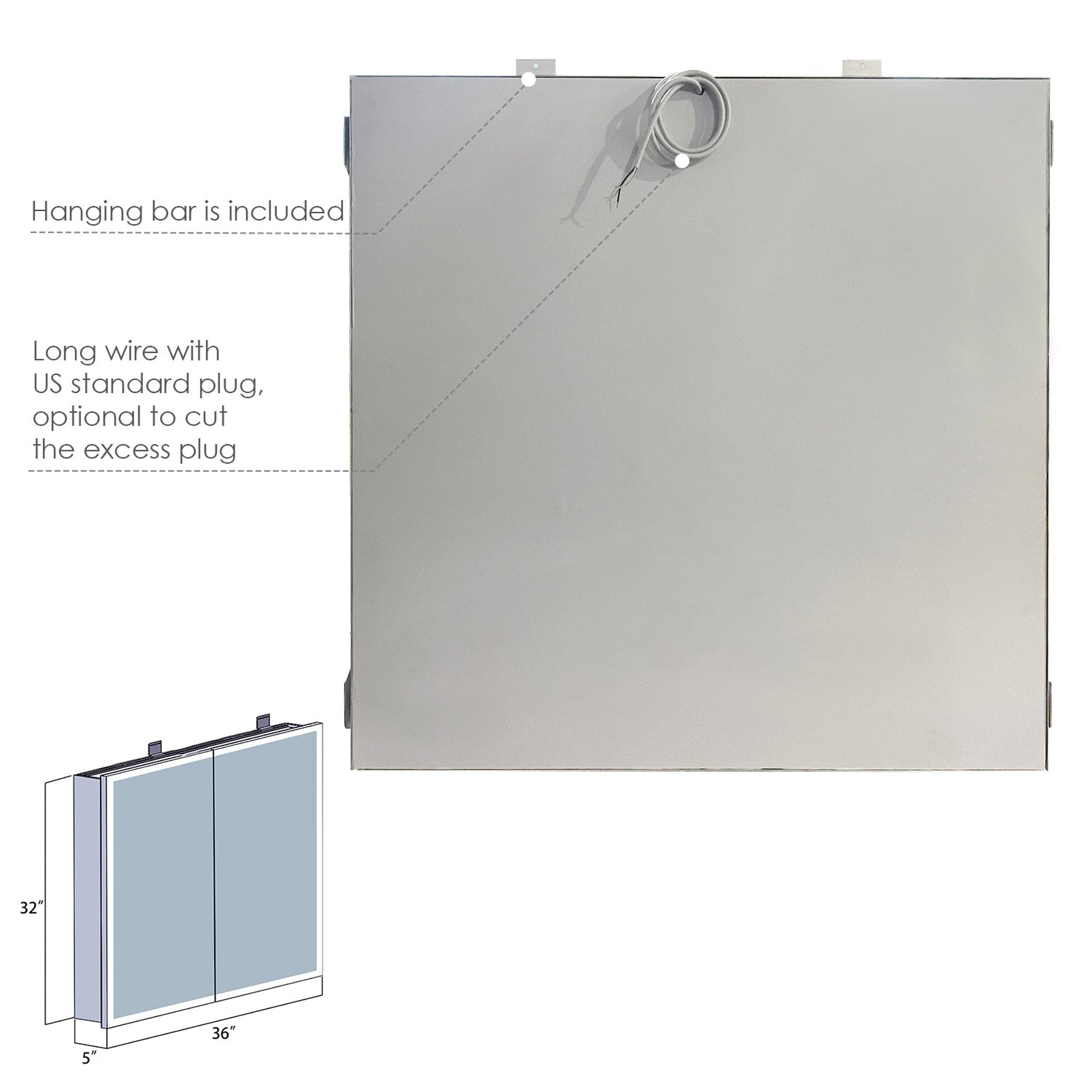 Carsoli Rectangle 36" Frameless Surface-Mount/Recessed LED Lighted Bathroom Medicine Cabinet