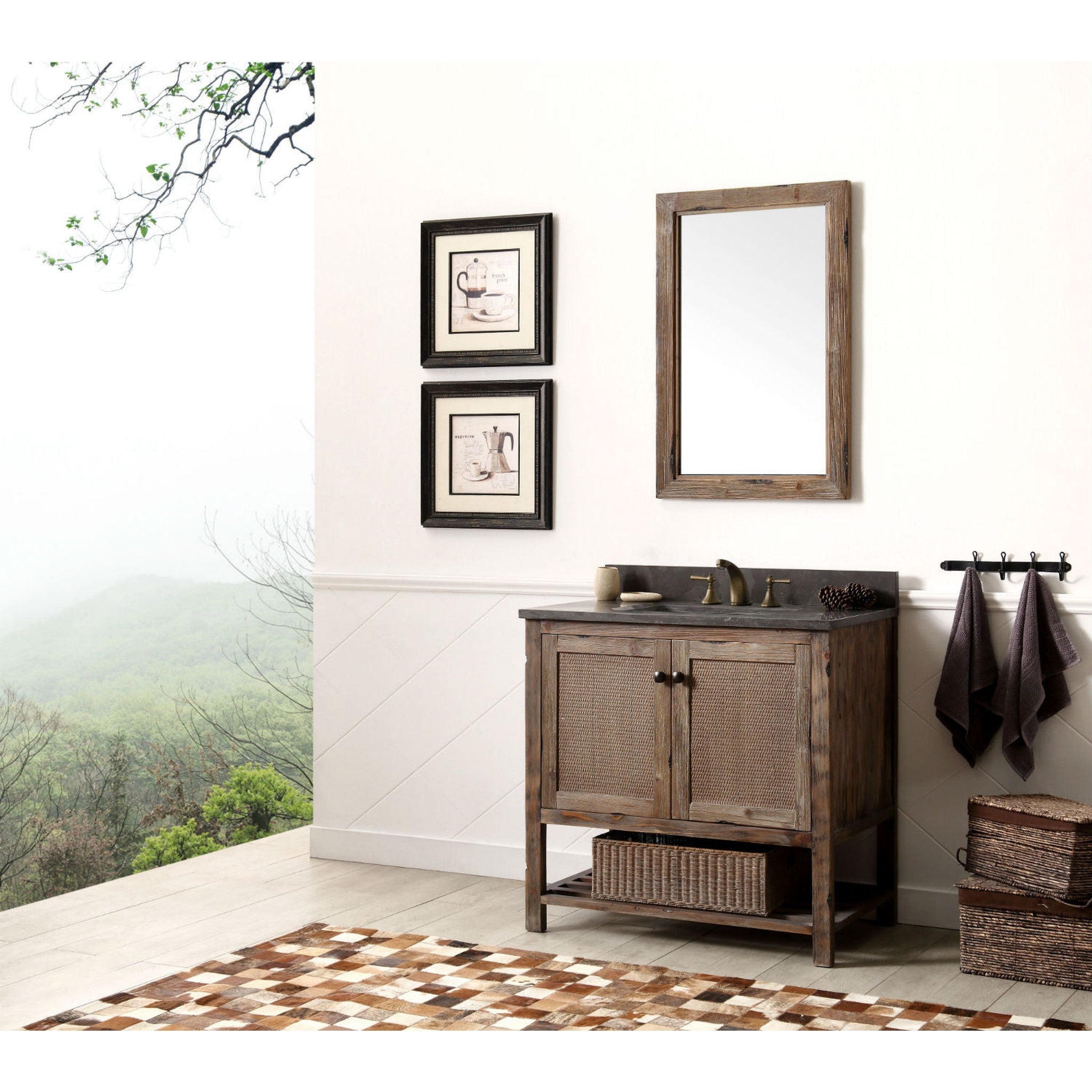 Legion Furniture WH5136-BR 36 Inch Solid Wood Vanity in Brown with Moon Stone Top, No Faucet