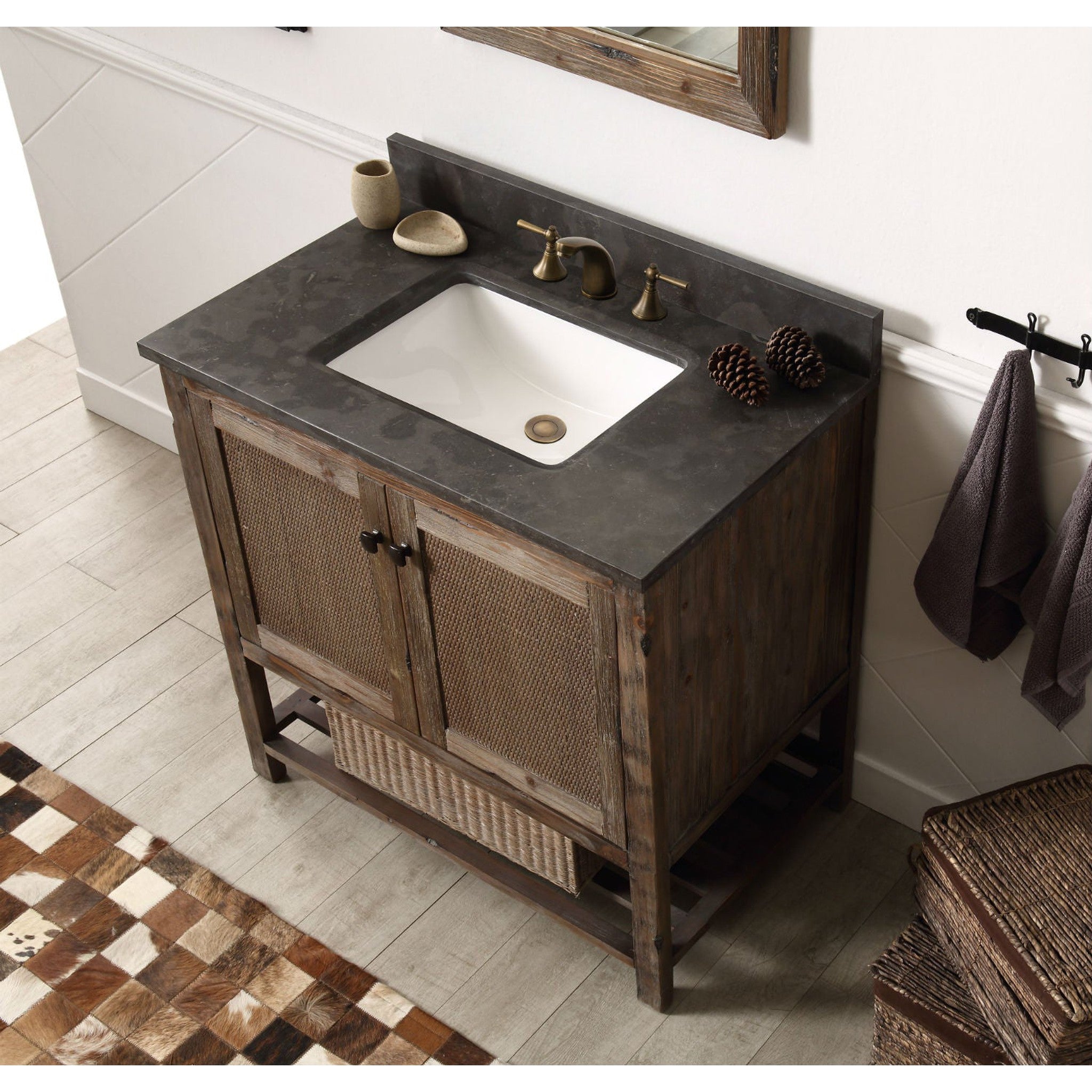 Legion Furniture WH5136-BR 36 Inch Solid Wood Vanity in Brown with Moon Stone Top, No Faucet