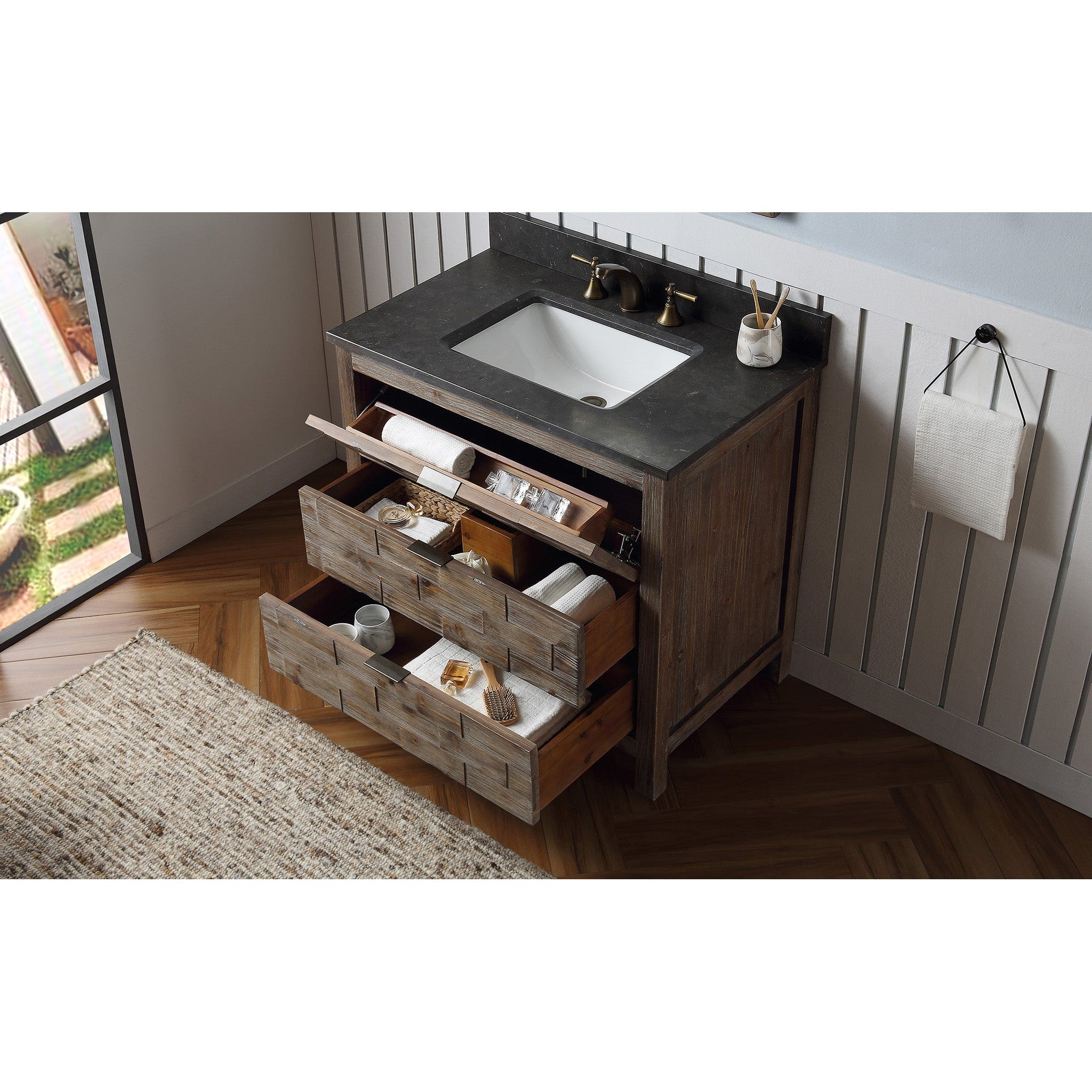 Legion Furniture WH8636 36 Inch Wood Vanity in Brown with Marble Top, No Faucet