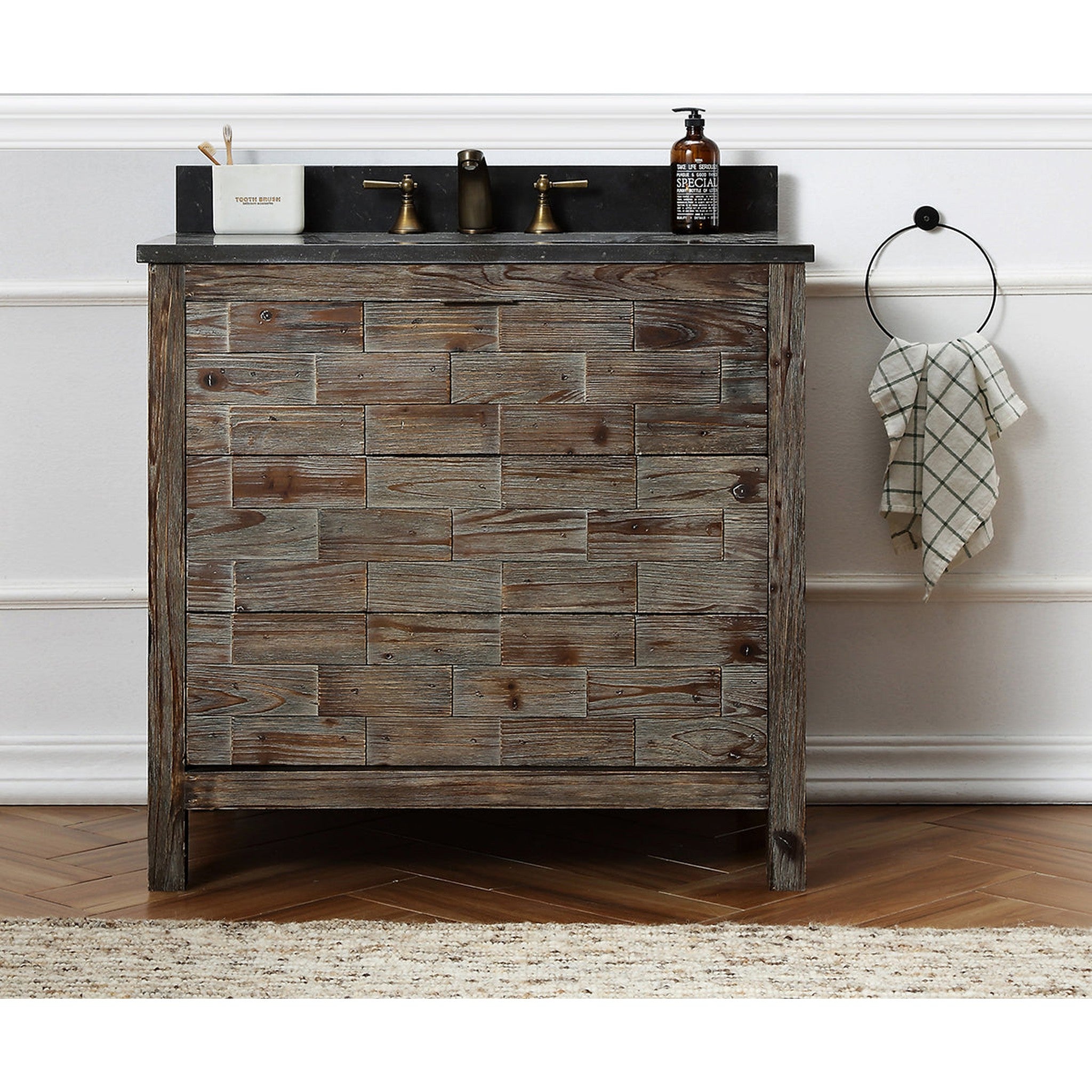 Legion Furniture WH8636 36 Inch Wood Vanity in Brown with Marble Top, No Faucet