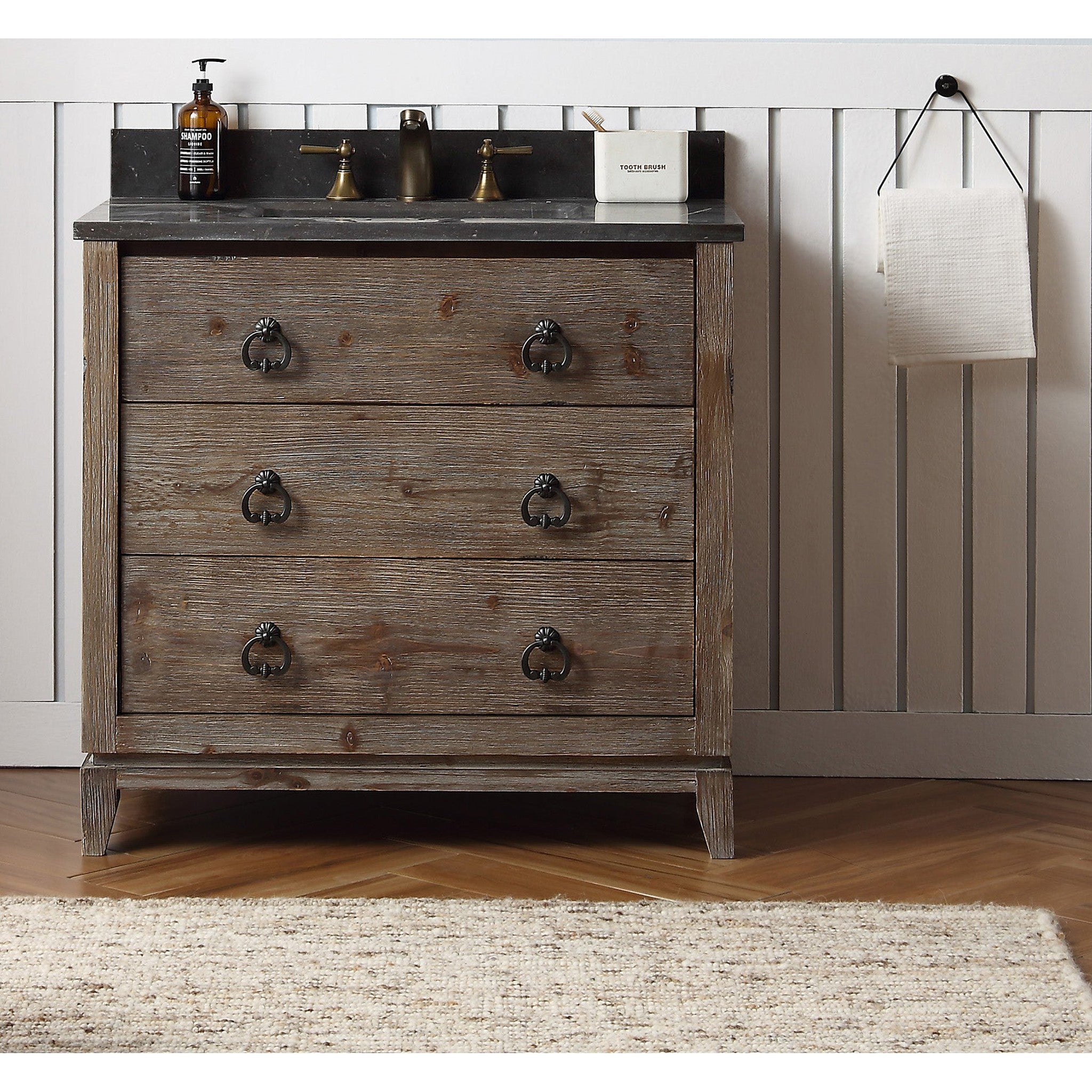 Legion Furniture WH8836 36 Inch Wood Vanity in Brown with Marble Top, No Faucet