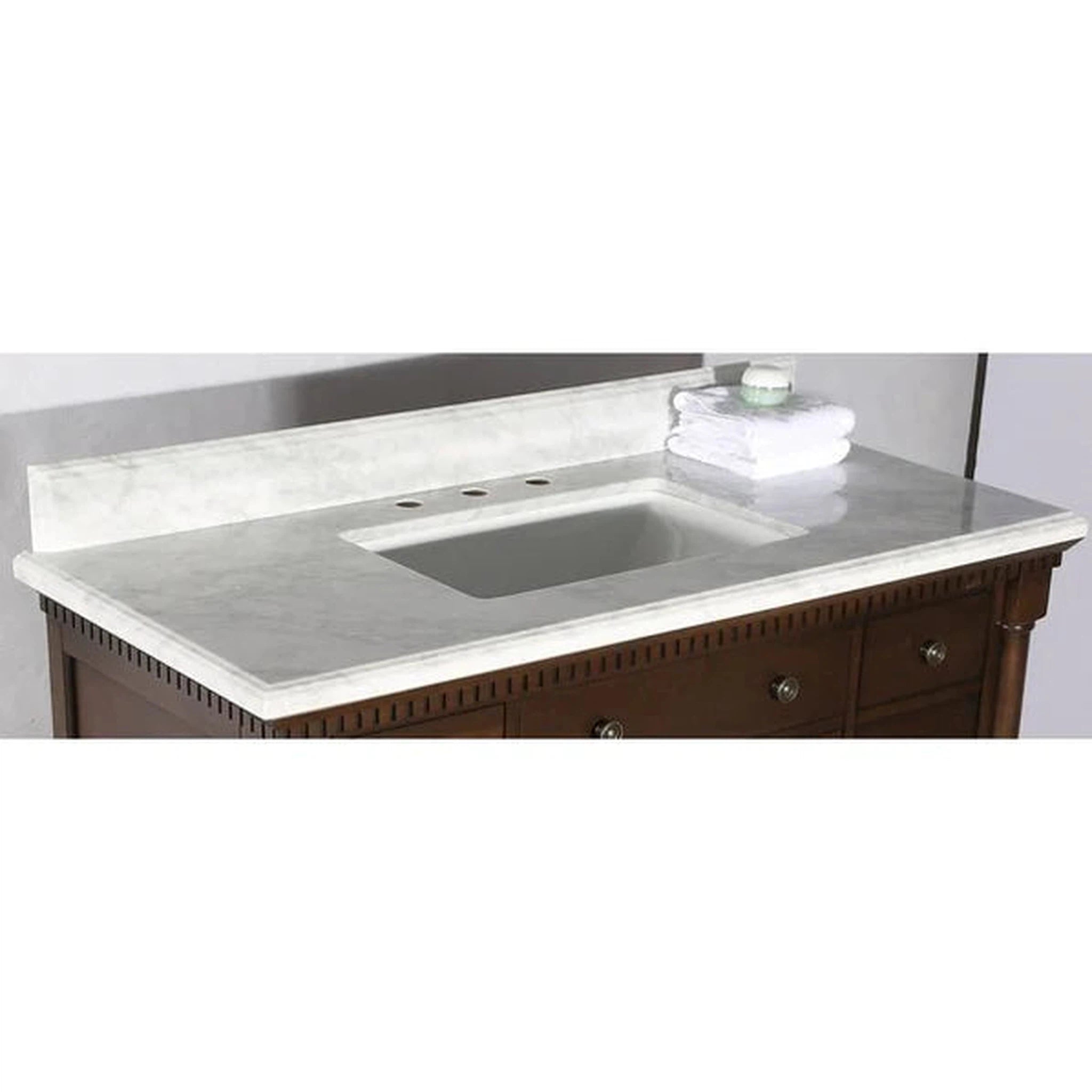 Legion Furniture WLF6036-36" 37 Inch Antique Coffee Vanity with Carrara White Top and Matching Backsplash, No Faucet