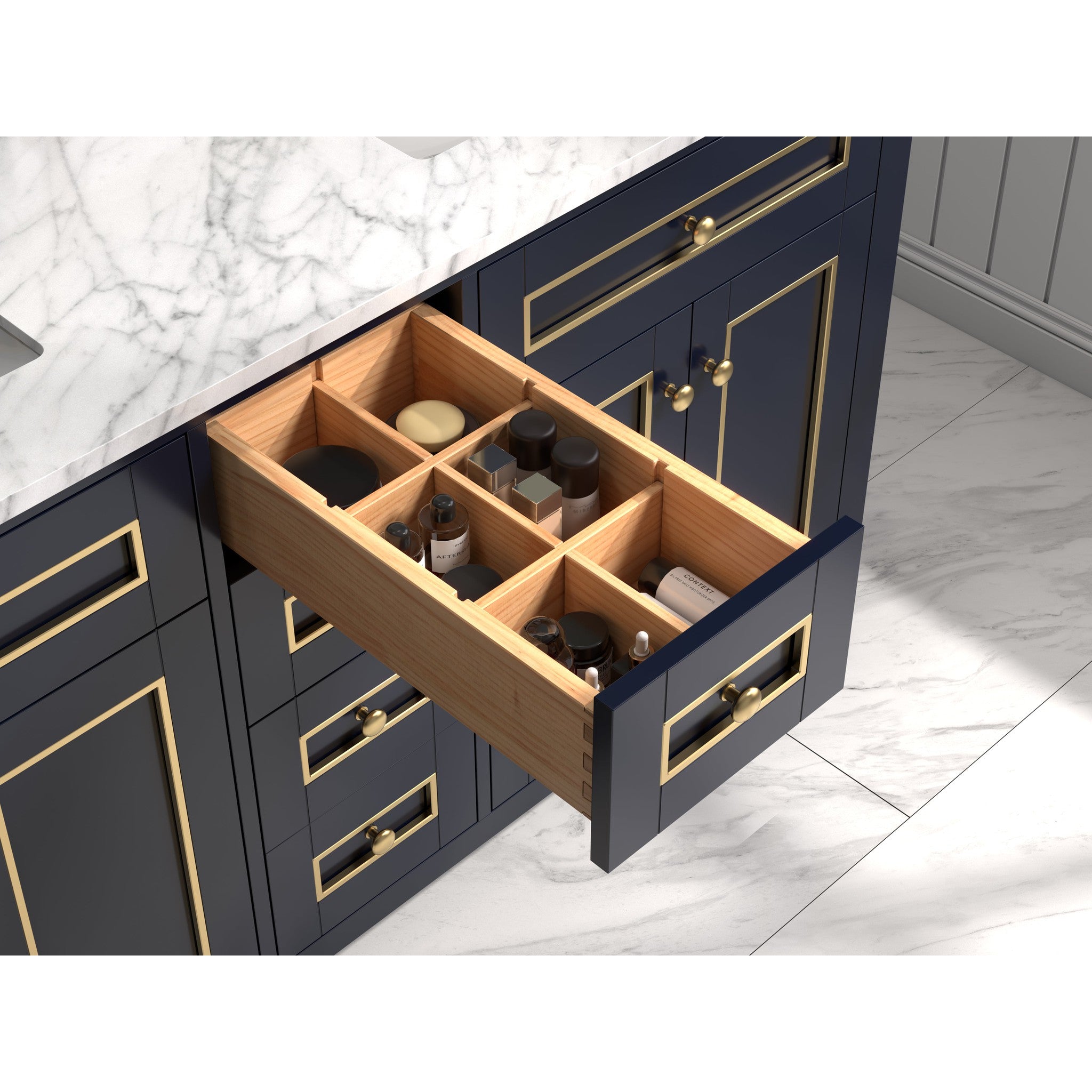 Legion Furniture 60" Blue Finish Sink Vanity Cabinet With Carrara White Top