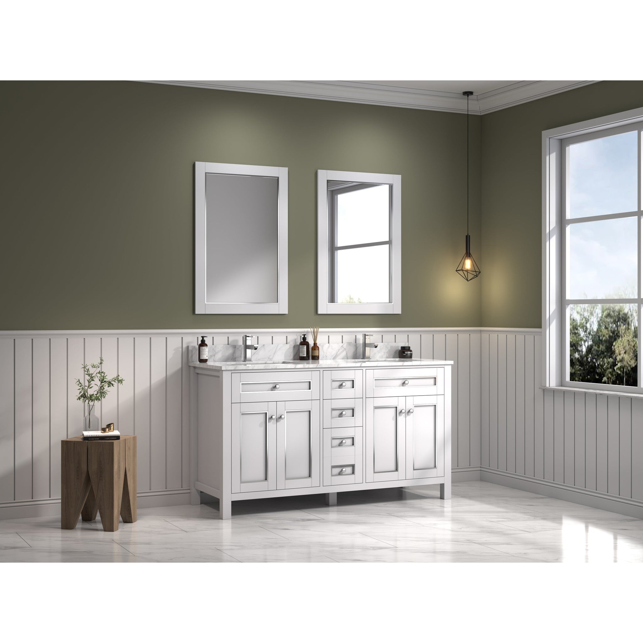 Legion Furniture 60" White Finish Sink Vanity Cabinet With Carrara White Top