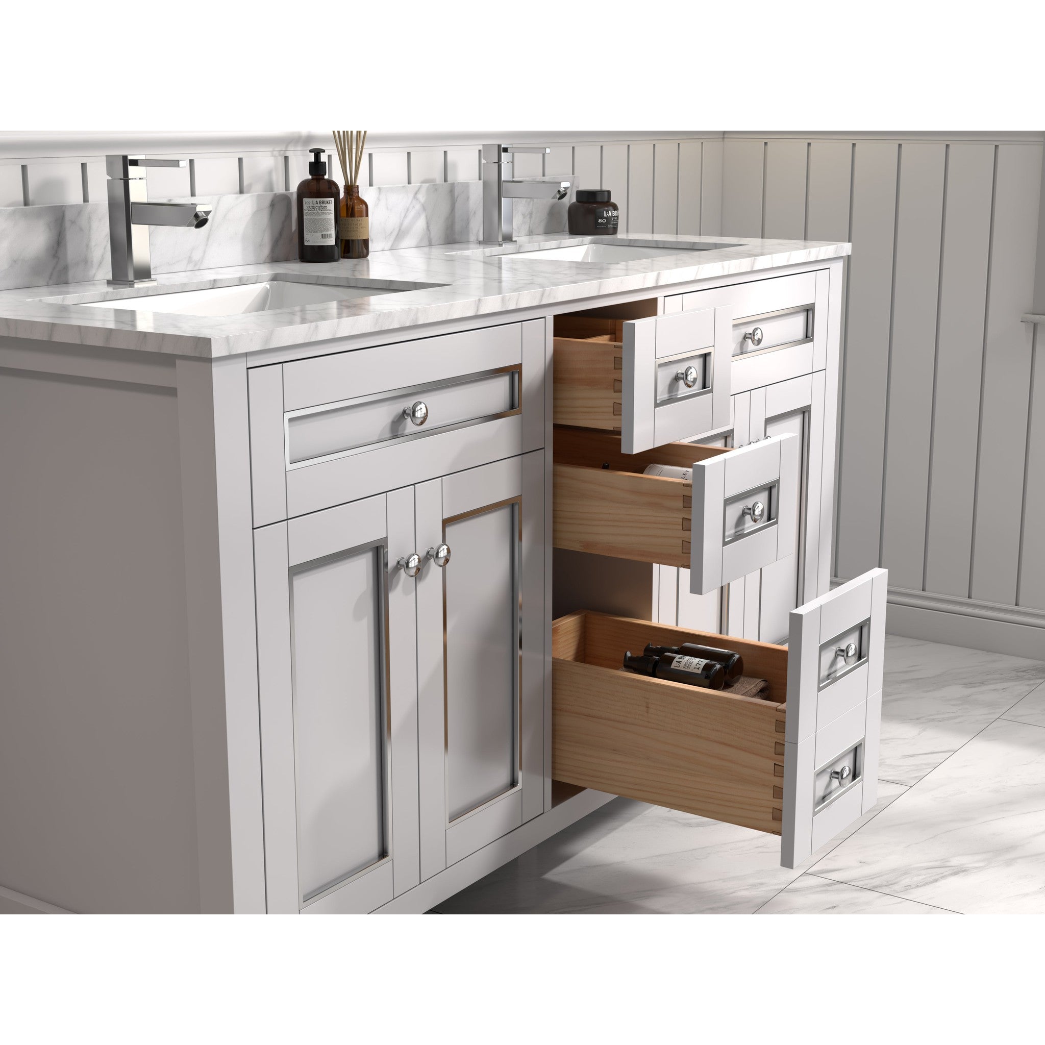 Legion Furniture 60" White Finish Sink Vanity Cabinet With Carrara White Top