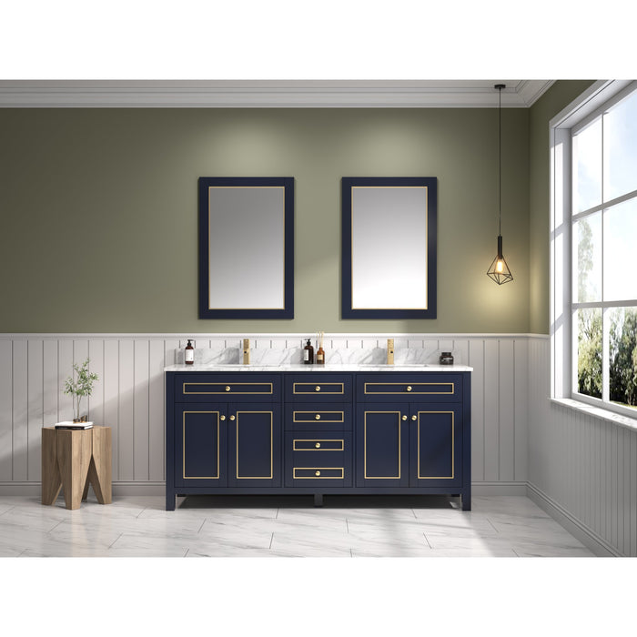 Legion Furniture 72" Blue Finish Sink Vanity Cabinet With Carrara White Top