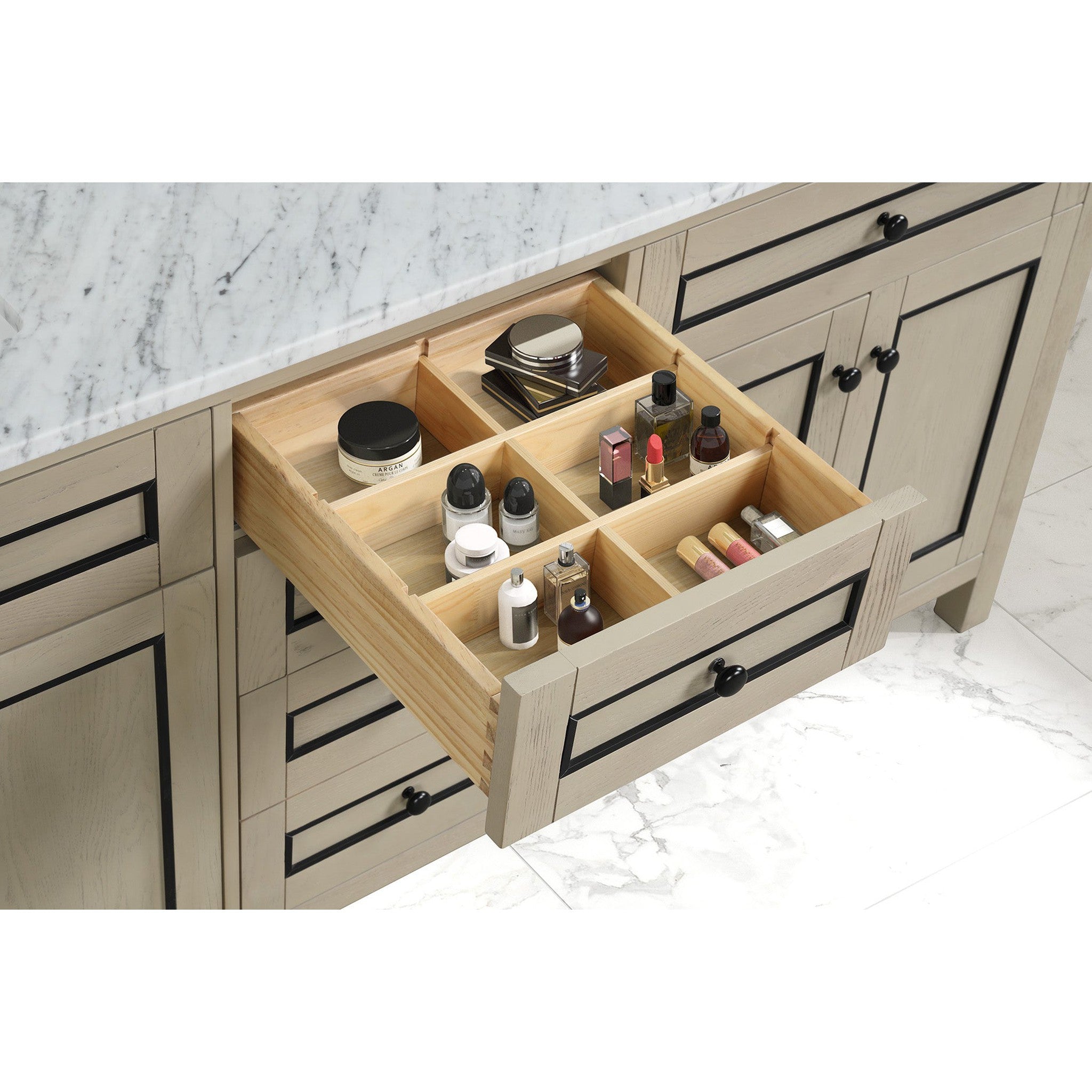 Legion Furniture 72" Light Oak Finish Sink Vanity Cabinet With Carrara White Top
