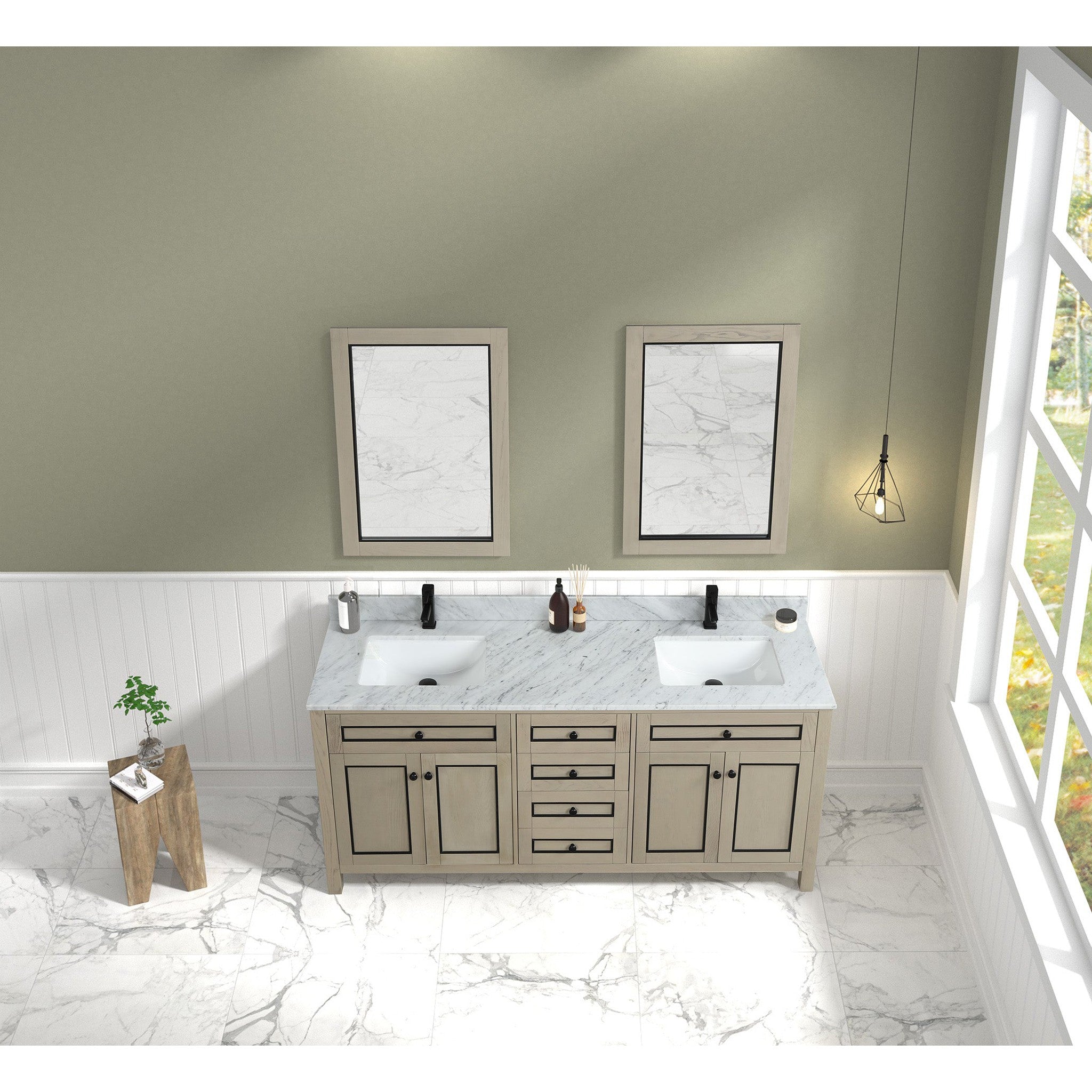 Legion Furniture 72" Light Oak Finish Sink Vanity Cabinet With Carrara White Top