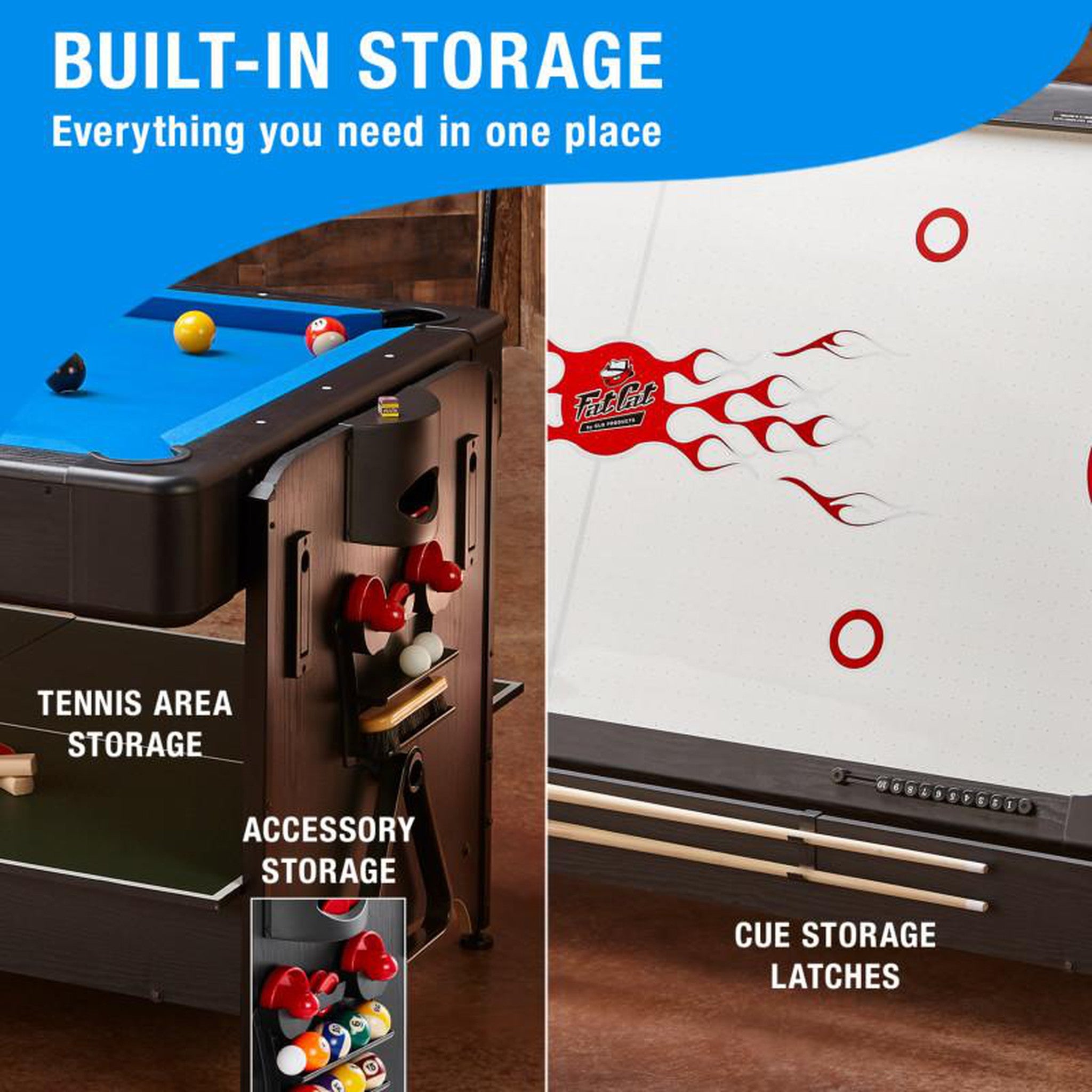Fat Cat Original 3-in-1 Blue 7' Pockey™ Multi-Game Table