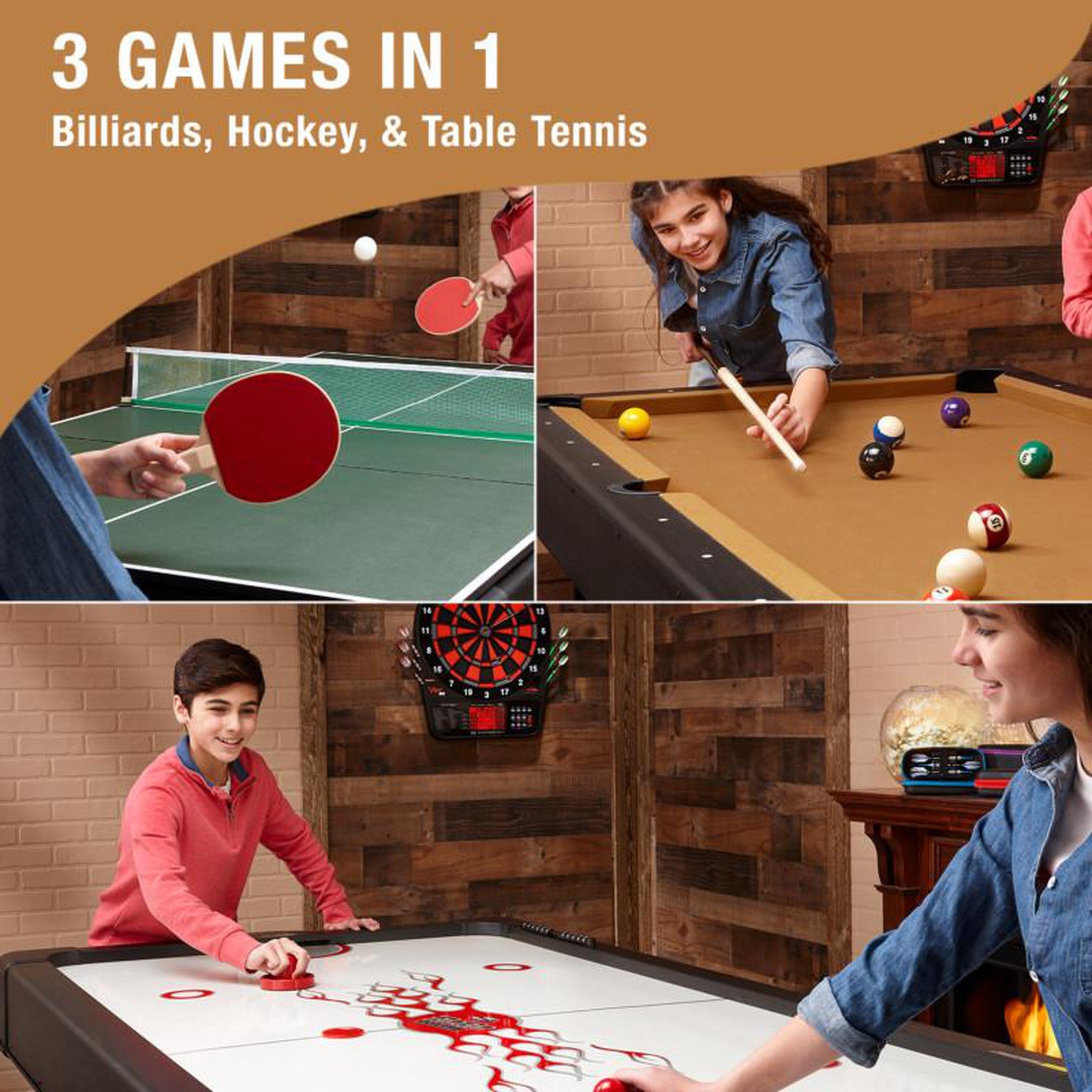 Fat Cat Original 3-in-1 Tan 7' Pockey™ Multi-Game Table