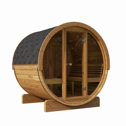 SaunaLife 4 Person 6' Long Barrel Sauna | Ergo Model E7 | Glass Front