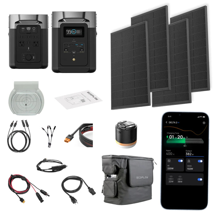EcoFlow Base Camp Package | DELTA 2 + 4 x 100W Rigid Solar Panels + Complete Accessories