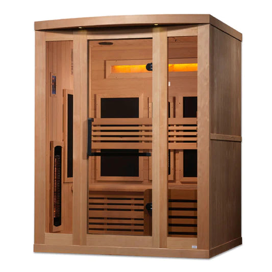 Golden Designs 3-Person Full Spectrum PureTech Near Zero EMF FAR Infrared Sauna with Himalayan Salt Bar