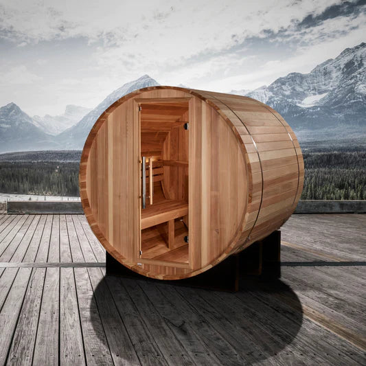 Golden Designs "St. Moritz" 2-Person Outdoor Barrel Traditional Steam Sauna - Pacific Cedar