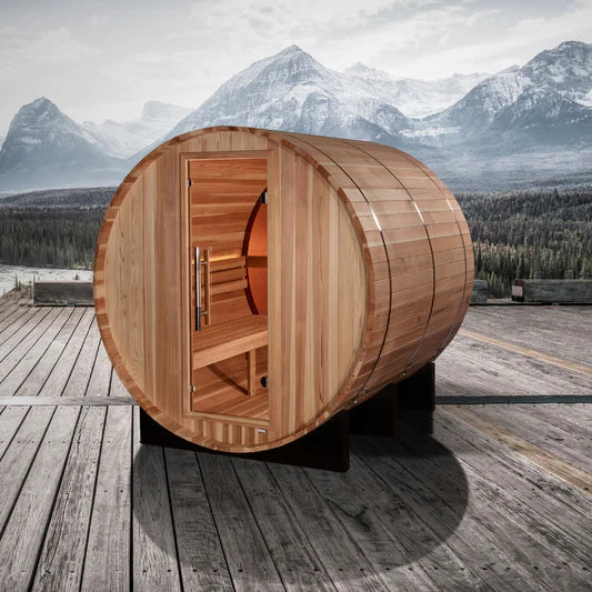 Golden Designs "Zurich" 4 Person Barrel with Bronze Privacy View - Traditional Steam Sauna - Pacific Cedar
