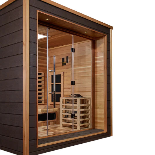 Golden Designs "Visby" 3-Person Outdoor/Indoor PureTech™ Hybrid Full Spectrum Sauna - Red Cedar Interior (infrared+traditional)