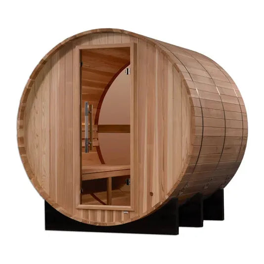 Golden Designs "Zurich" 4 Person Barrel with Bronze Privacy View - Traditional Steam Sauna - Pacific Cedar