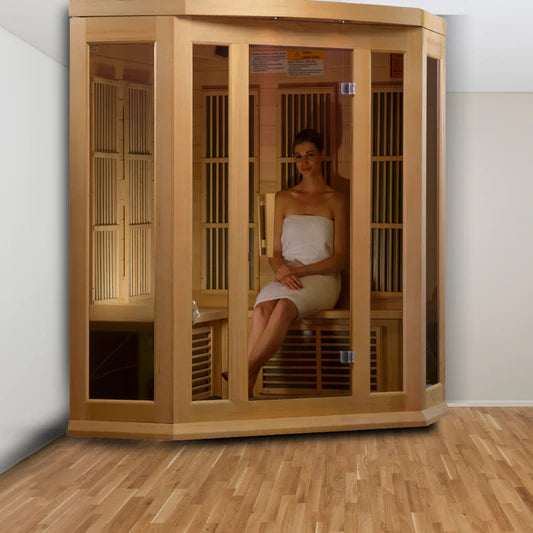 Golden Designs Sauna Maxxus 3-Person, Corner Low EMF (Under 8MG) FAR Infrared Sauna (Canadian Hemlock)