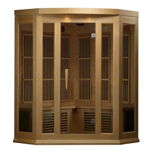 Golden Designs Sauna Maxxus 3-Person, Corner Low EMF (Under 8MG) FAR Infrared Sauna (Canadian Hemlock)