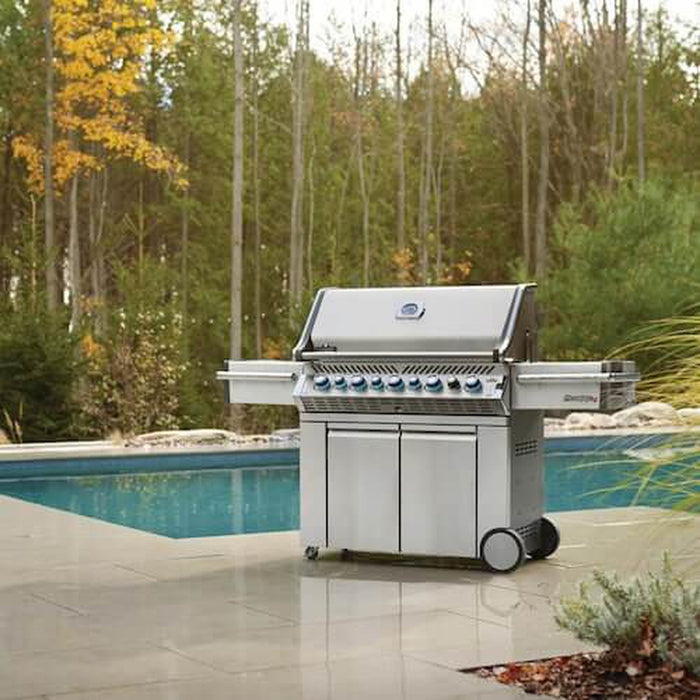 Napoleon Prestige PRO 665 Freestanding Gas Grill with Infrared Rear Burner and Infrared Side Burner and Rotisserie Kit