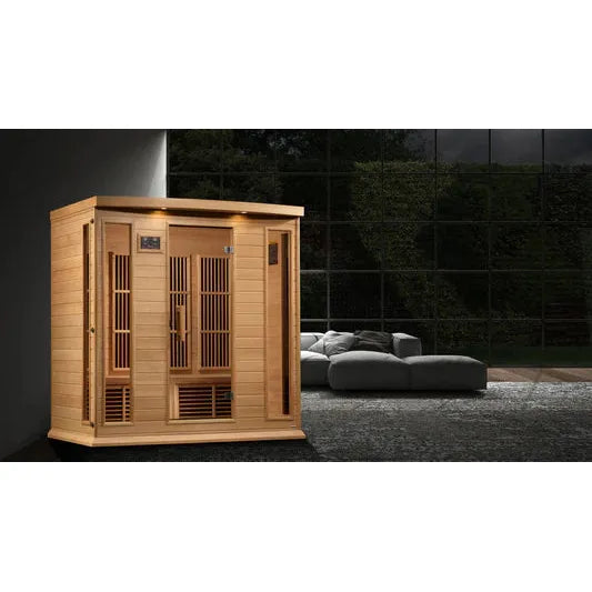 Golden Designs Maxxus 4-Person Corner Near Zero EMF (Under 2MG) FAR Infrared Sauna (Canadian Hemlock)