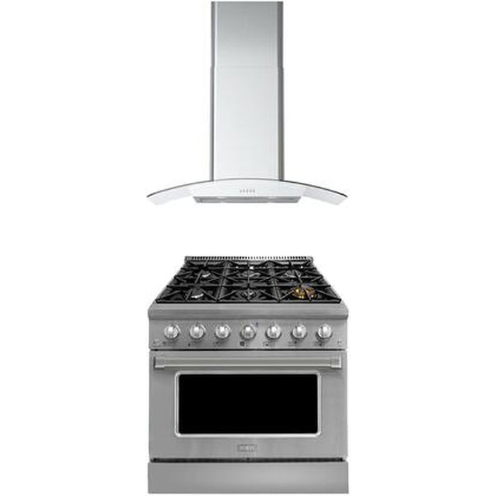 2 Piece Stainless Steel Kitchen Appliances Package with 36" Natural Gas &  36" Island Mount Convertible Hood in Stainless Steel