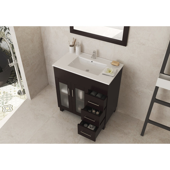 Nova 32" Brown Bathroom Vanity with White Ceramic Basin Countertop