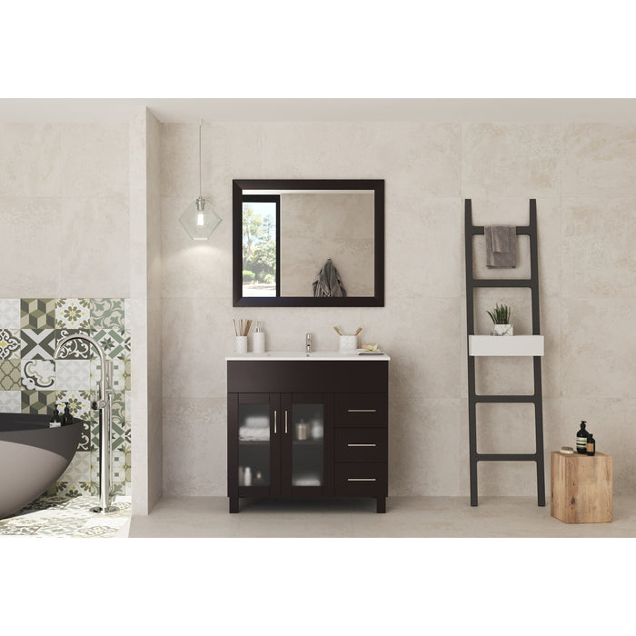 Nova 36" Brown Bathroom Vanity with White Ceramic Basin Countertop