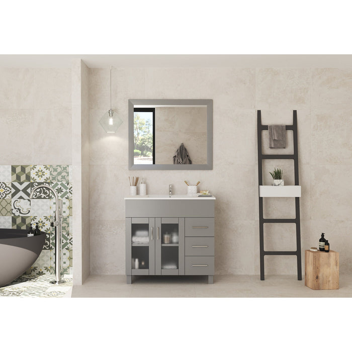 Nova 36" Grey Bathroom Vanity with White Ceramic Basin Countertop