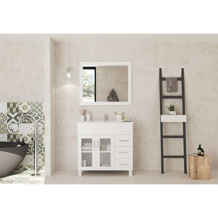 Nova 36" White Bathroom Vanity with White Ceramic Basin Countertop