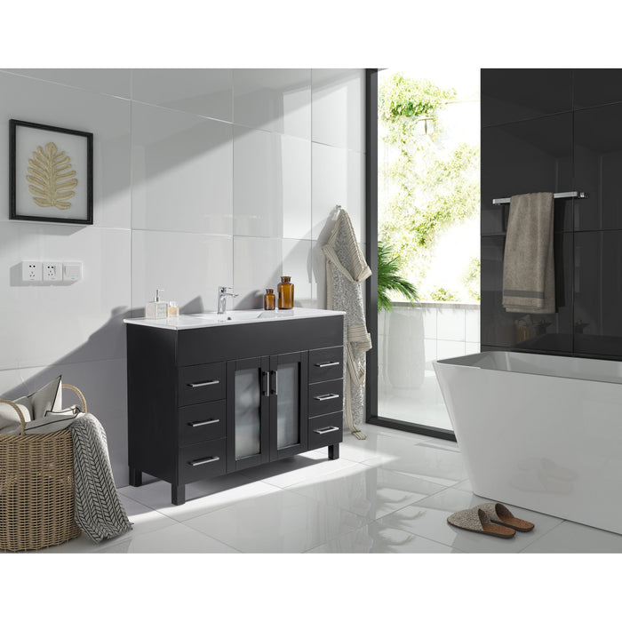 Nova 48" Espresso Bathroom Vanity with White Ceramic Basin Countertop