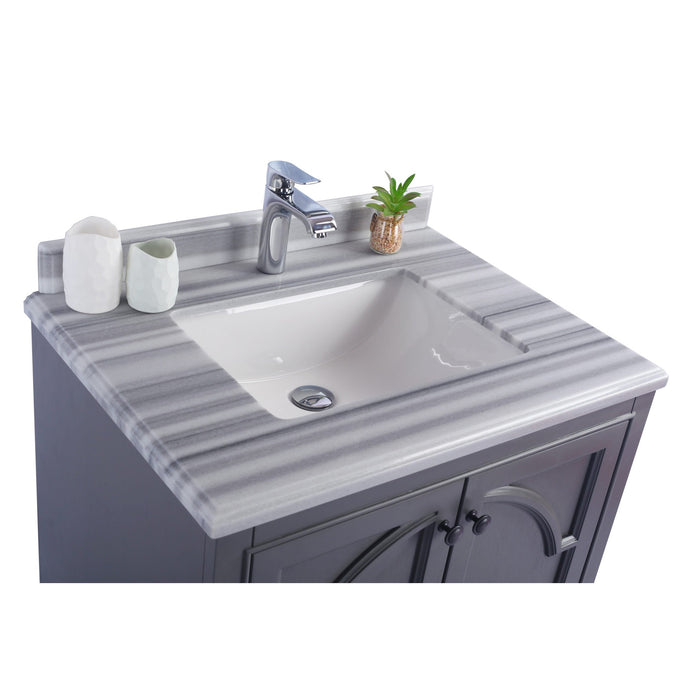Odyssey 30" Maple Grey Bathroom Vanity with White Stripes Marble Countertop