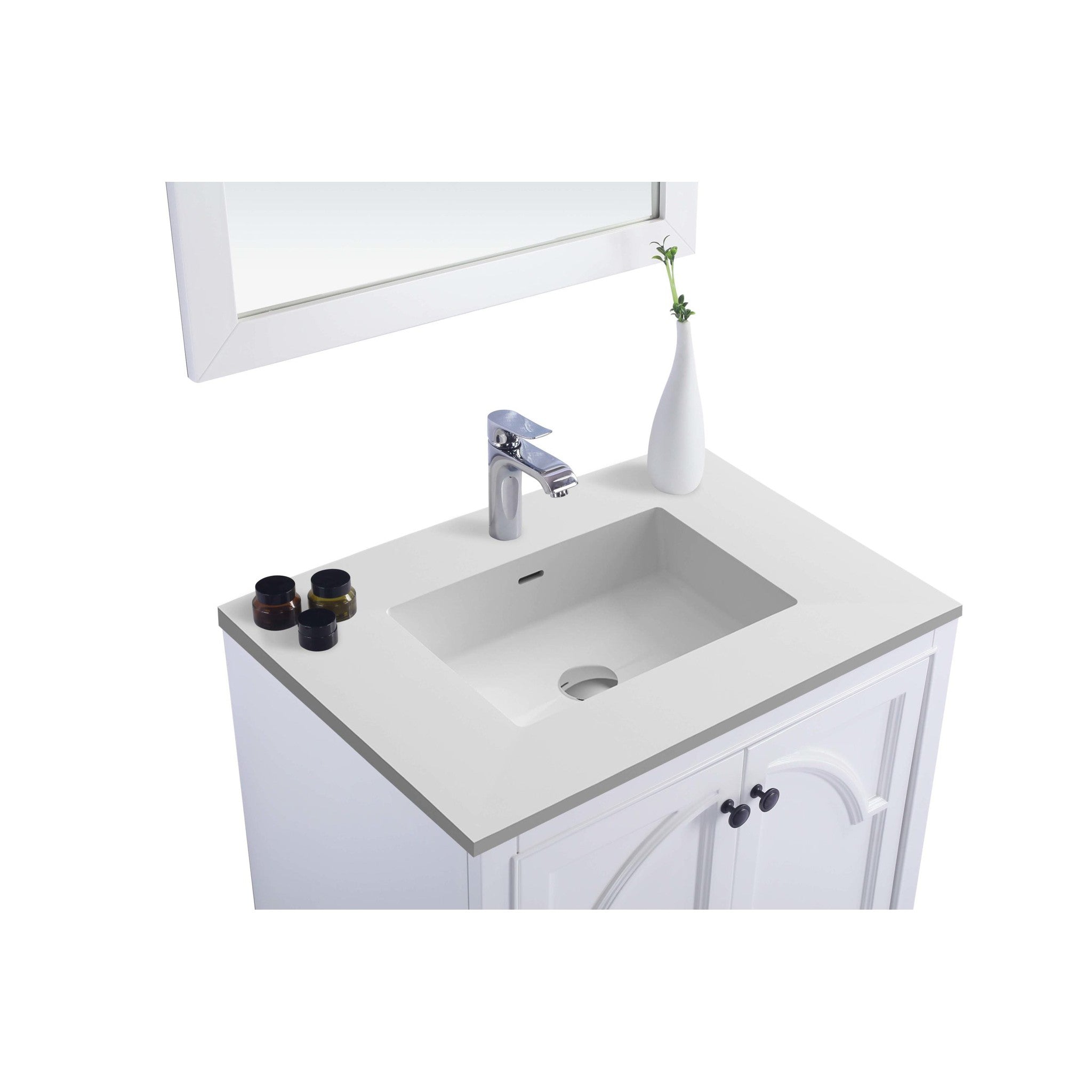 Odyssey 30" White Bathroom Vanity with Matte White VIVA Stone Solid Surface Countertop