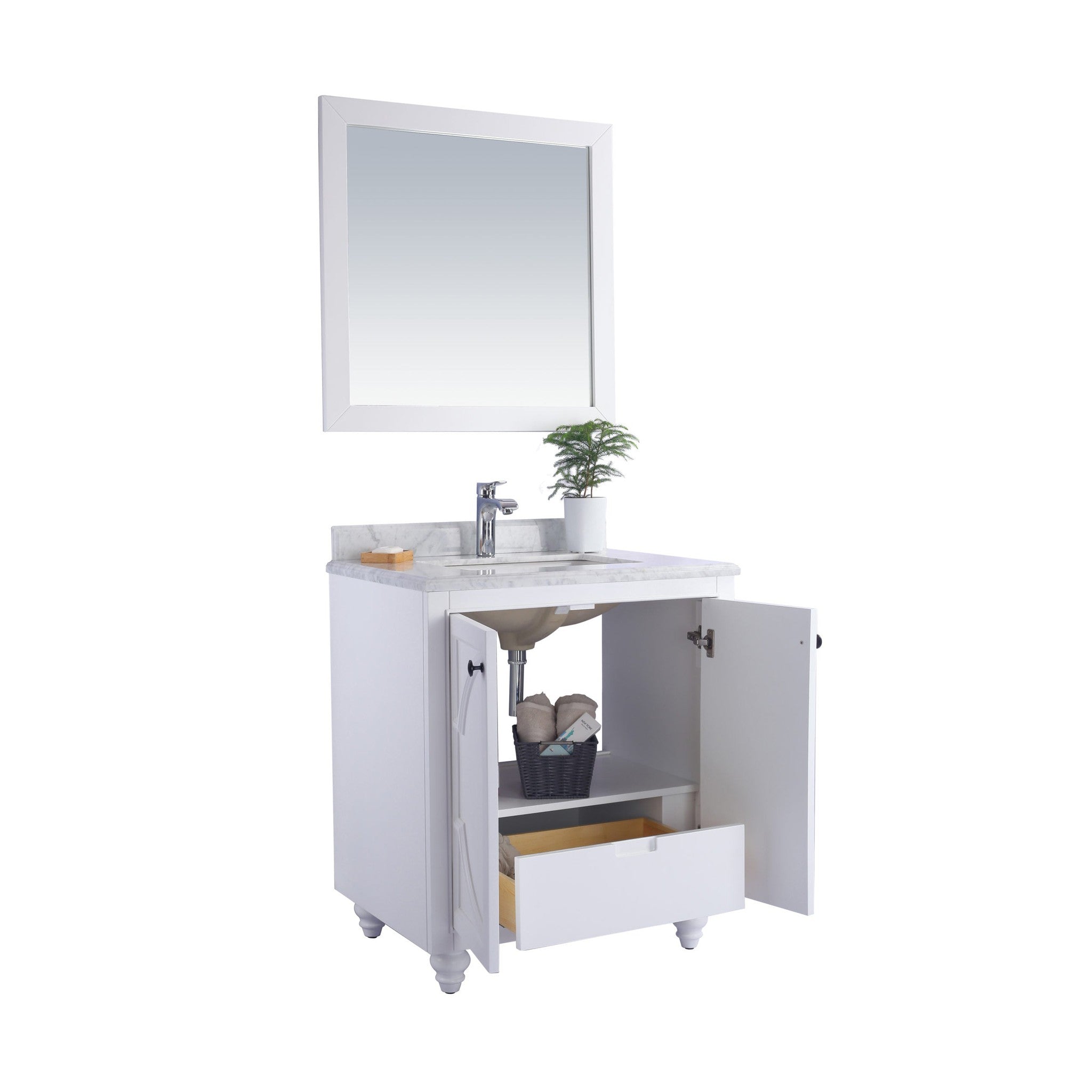 Odyssey 30" White Bathroom Vanity with Pure White Phoenix Stone Countertop