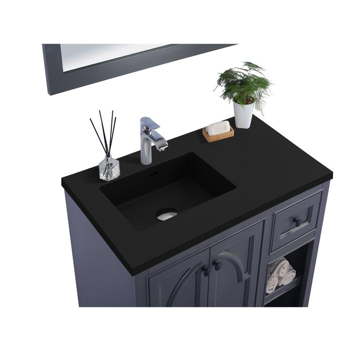 Odyssey 36" Maple Grey Bathroom Vanity with Matte Black VIVA Stone Solid Surface Countertop