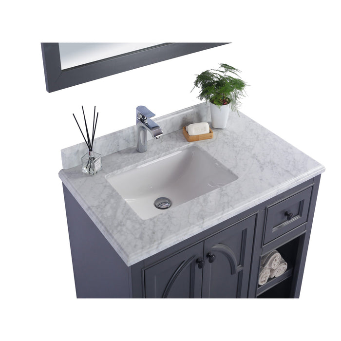 Odyssey 36" Maple Grey Bathroom Vanity with White Carrara Marble Countertop