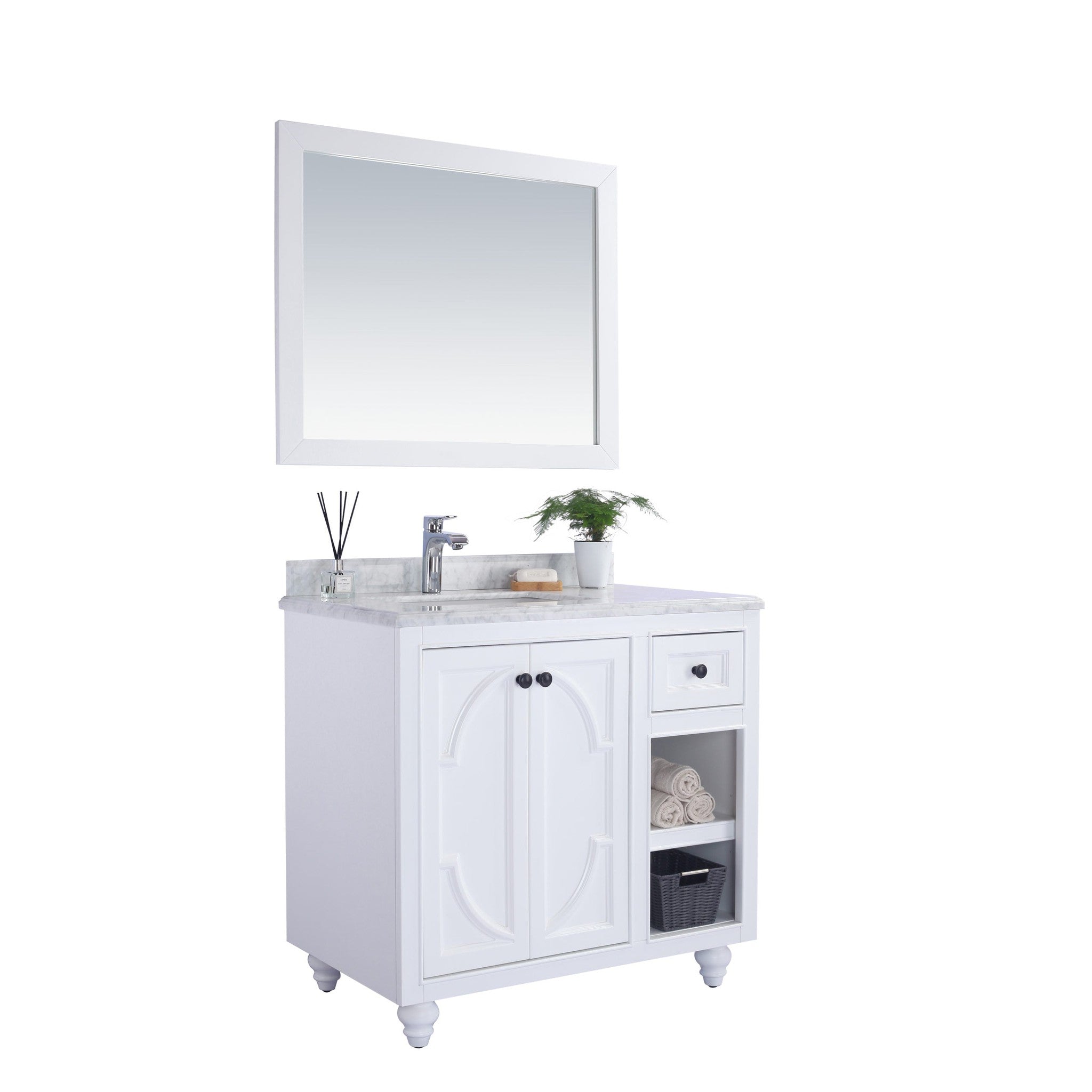 Odyssey 36" White Bathroom Vanity with White Carrara Marble Countertop