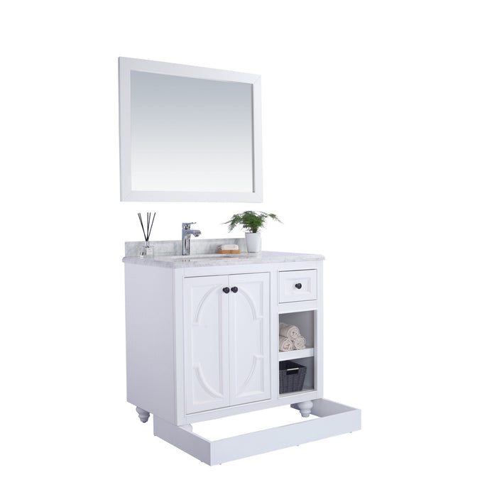 Odyssey 36" White Bathroom Vanity with White Stripes Marble Countertop