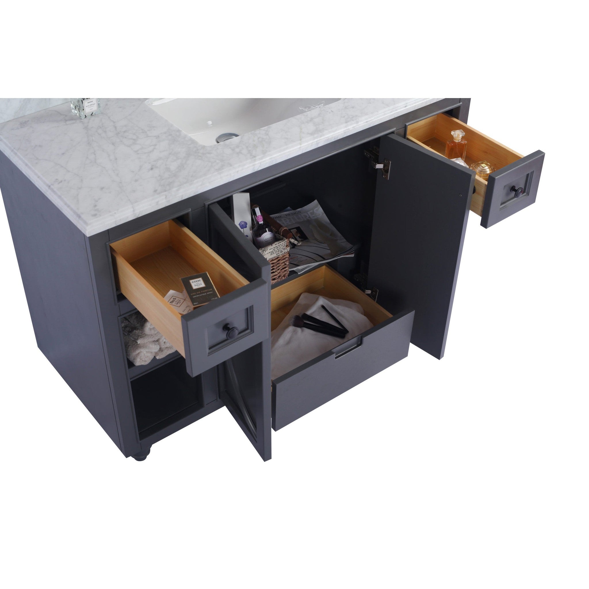 Odyssey 48" Maple Grey Bathroom Vanity with White Carrara Marble Countertop